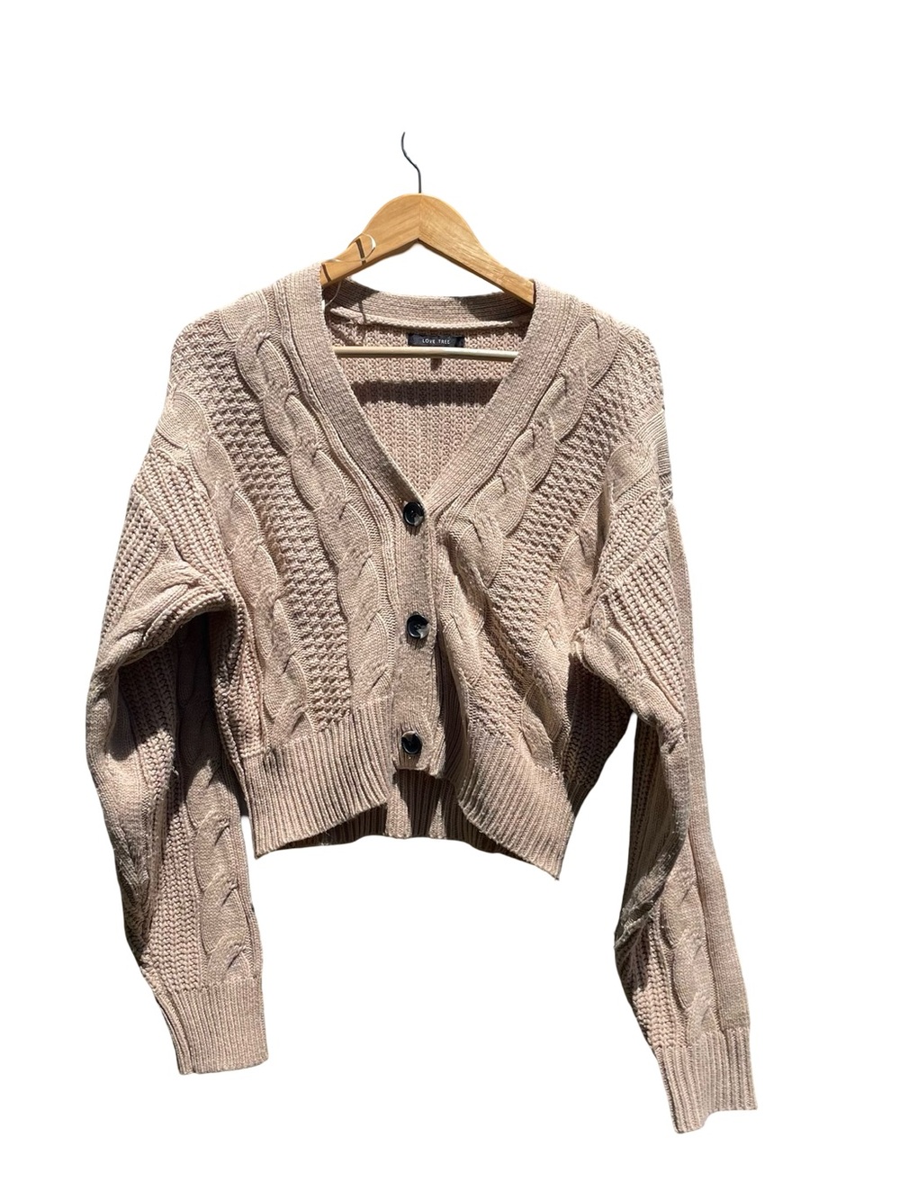 Love tree cropped cable knit cardigan size small